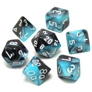 7CT GEMINI BLACK-SHELL W/WHITE DICE SET