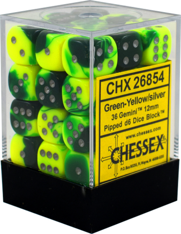 D6 -- 12MM GEMINI GREEN-YELLOW WITH SILVER; 36CT