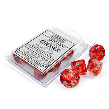 Set of Ten d10 Dice Nebula Luminary Red/Silver