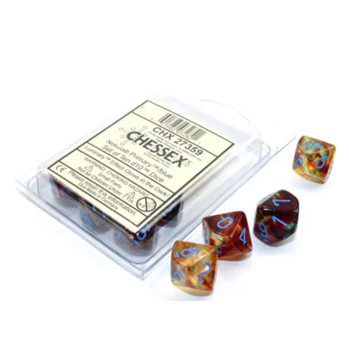 Set of Ten d10 Dice Nebula Luminary Primary/Blue