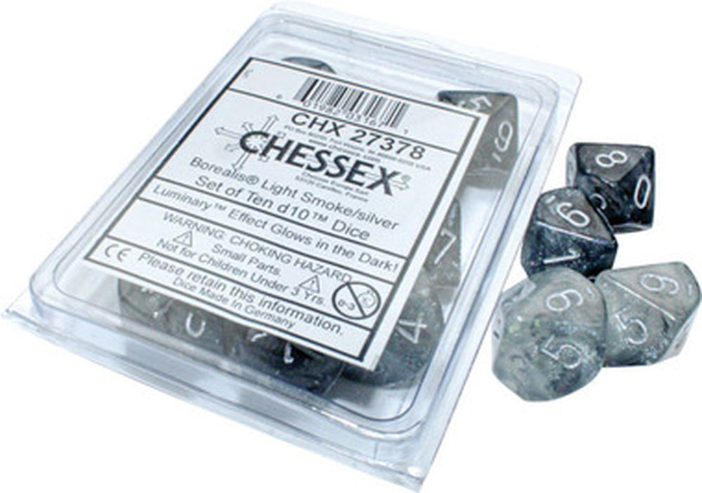 Set of Ten d10 Dice Borealis Smoke/Silver