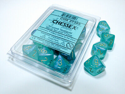 Set of Ten d10 Dice Borealis Teal/Gold