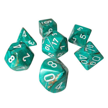 7CT MARBLE DICE SET, OXI-COPPER/WHITE