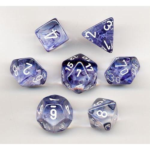 7CT NEBULA POLY DICE SET, BLACK/WHITE