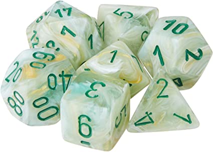 7CT MARBLE POLY DICE SET, GREEN/DARK GREEN