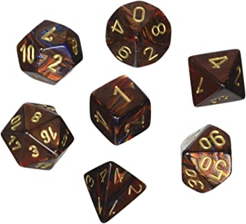 7CT SCARAB POLY DICE SET, BLUE BLOOD/GOLD