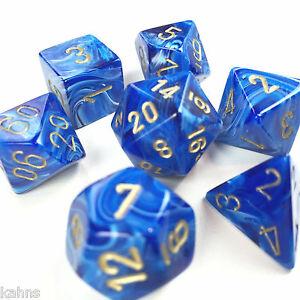 7CT VORTEX POLY DICE SET, BLUE/GOLD