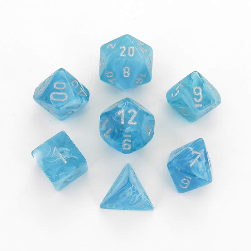 7CT CIRRUS POLY DICE SET, AQUA/SILVER