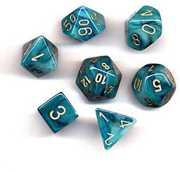 7CT PHANTOM POLY DICE SET, TEAL/GOLD