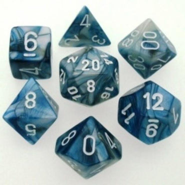 7CT LUSTROUS POLY DICE SET, SLATE/WHITE