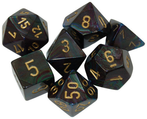 7CT LUSTROUS POLY DICE SET, SHADOW/GOLD