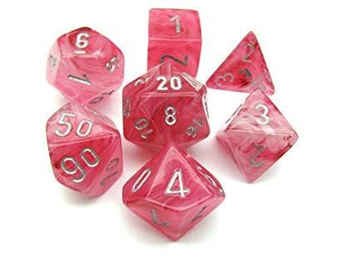 7CT GHOSTLY GLOW DICE SET, PINK/SILVER