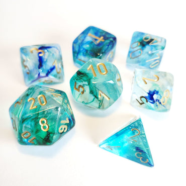 7CT POLYHEDRAL SET: NEBULA LUMINARY: OCEANIC W/GOLD