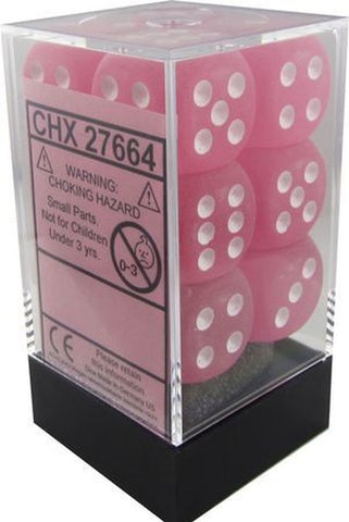 D6 -- 16MM FROSTED DICE, PINK/WHITE, 12CT (WAS CHXLE563)