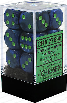 D6 16MM LUSTROUS DICE, DARK BLUE/GREEN 12CT