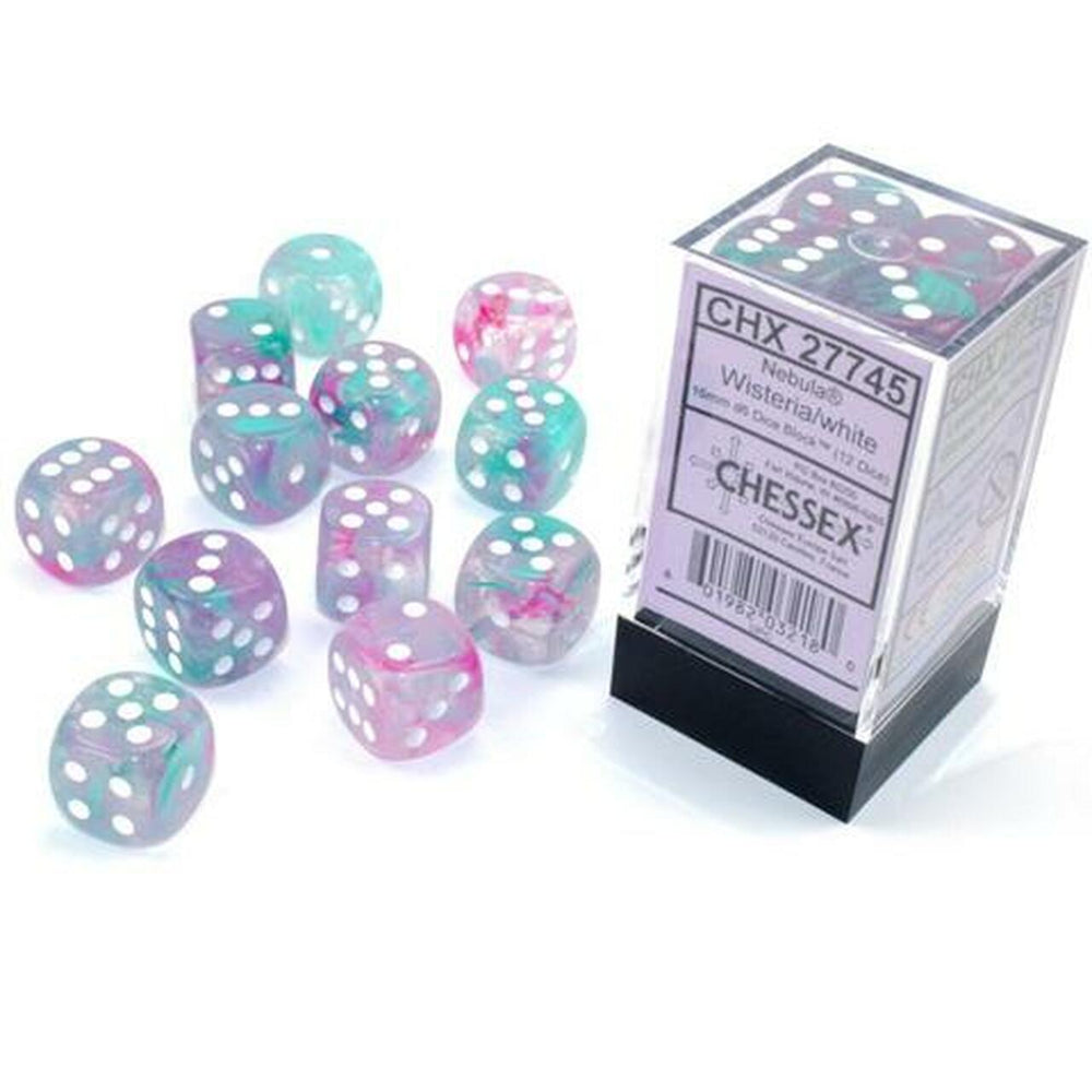 D6 -- 16MM NEBULA DICE, WISTERIA/WHITE, 12CT