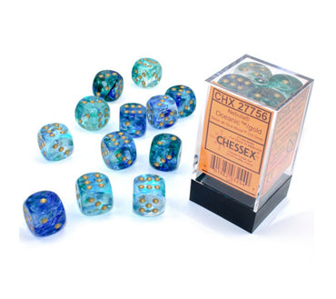 D6 -- 16MM NEBULA DICE, OCEANIC/GOLD, 12CT