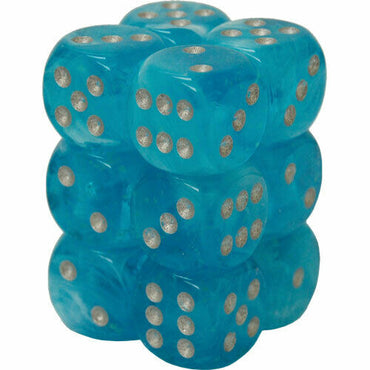 D6 -- 16MM LUMINARY DICE, SKY WITH SILVER, 12CT
