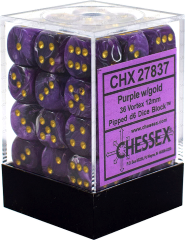 D6 -- 12MM VORTEX DICE, PURPLE/GOLD, 36CT