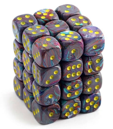 D6 -- 12MM FESTIVE DICE, MOSAIC/YELLOW, 36CT