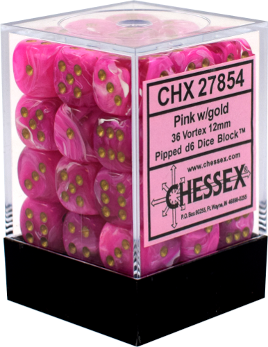 D6 -- 12MM VORTEX DICE, PINK/GOLD, 36CT