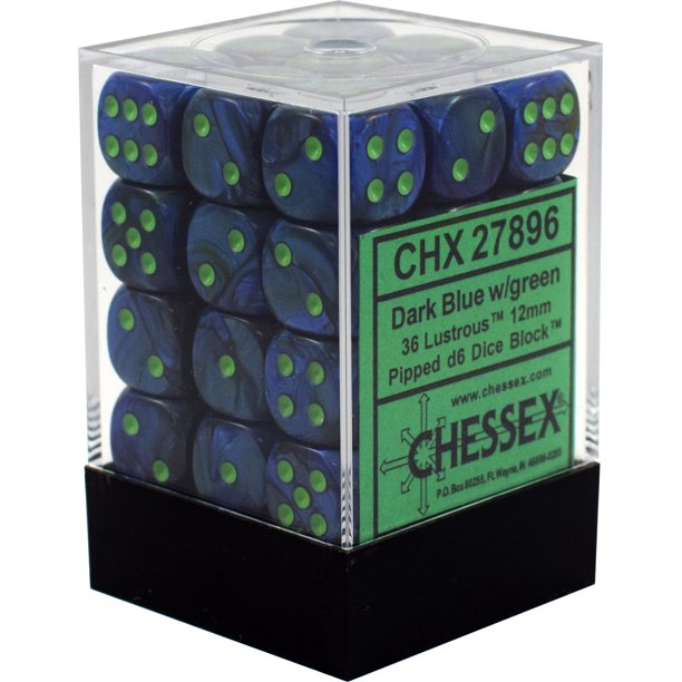 D6 -- 12MM LUSTROUS DICE, DARK BLUE/GREEN, 36CT