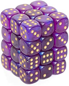 12MM 36CT D6 DICE BLOCK: BOREALIS LUMINARY ROYAL PURPLE W/GOLD