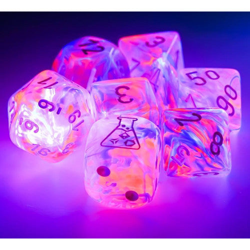 7CT LAB DICE Nebula Poly Set,  Black Light Special/White