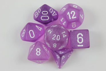 7CT FROSTED POLY DICE SET, PURPLE/WHITE