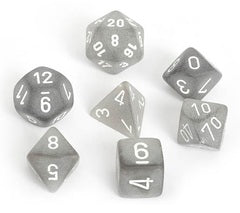 7CT FROSTED POLY DICE SET, SMOKE/WHITE
