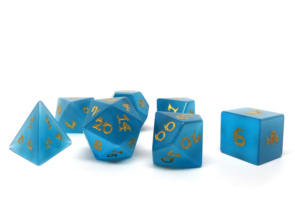 Blue Cats Eye Stone RPG Dice Set