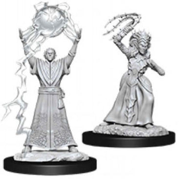 Unpainted D&D Miniature: Drow Mage and Drow Priestess