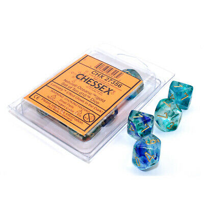 Set of Ten d10 Dice Nebula Luminary Oceanic/Gold