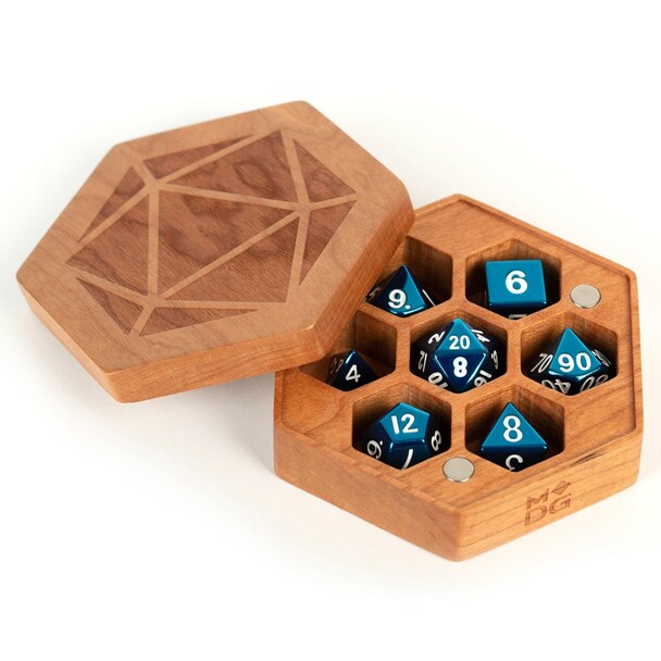 Wood Hexagon Dice Case: Cherry Wood
