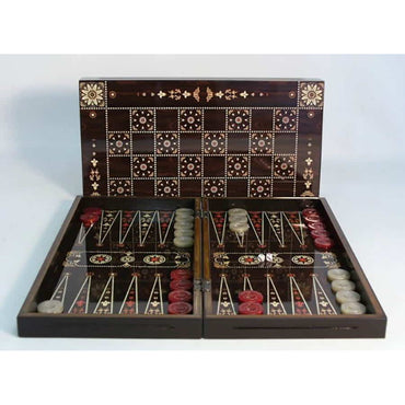 19'' Floral Decoupage Backgammon with Chess Board Set